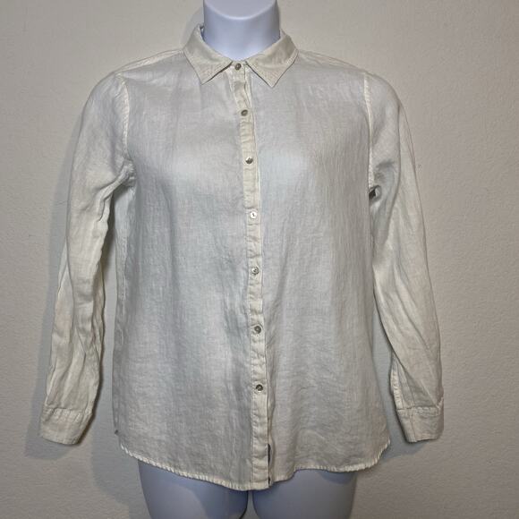 Jones New York Womens White Button Down 100% Linen Medium Lightweight Coastal‎ - Picture 1 of 10